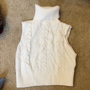 White Cable Knit Turtleneck Sweater Vest